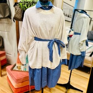 J. Crew Linen Blend Curved Hem Sweater